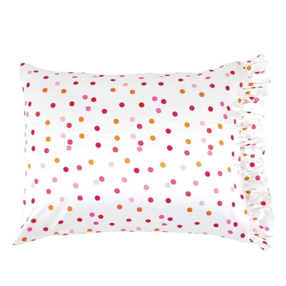 Bella Sleep + Spa Confetti polka dot ruffled satin pillowcase Pink Orange White